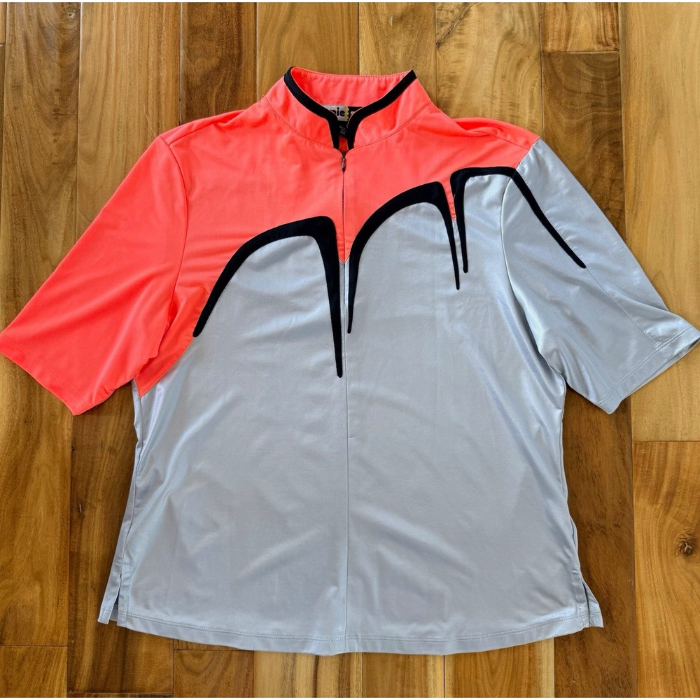 Jamie Sadock Womens Pink/Silver/Black Short Sleeve 1/4 Zip Golf Polo. Size L